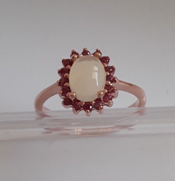 AGNES CREATIONS / Bague créateur argent 925 & Or opale Rhodolite Rose Taille 58