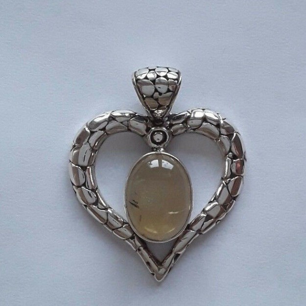 AGNES CREATIONS / BEAU PENDENTIF COEUR / St VALENTIN EN ARGENT 925 ORNE CITRINE