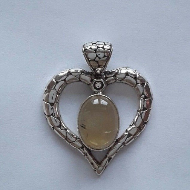 AGNES CREATIONS / BEAU PENDENTIF COEUR / St VALENTIN EN ARGENT 925 ORNE CITRINE