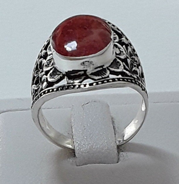 AGNES CREATIONS /BELLE BAGUE FEMME ARGENT 925 ORNEE CORAIL GORGONE - TAILLE 53