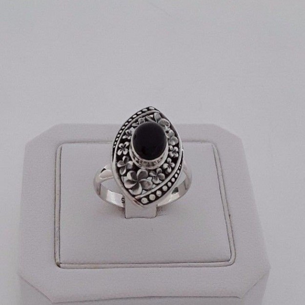 JOLIE BAGUE MARQUISE ARGENT 925 ORNEE ONYX - TAILLE 58