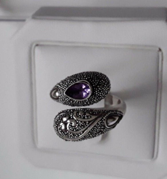 AGNES CREATIONS / SUBLIME BAGUE FEMME TOI & MOI ARGENT 925 AMETHYSTE TAILLE 52