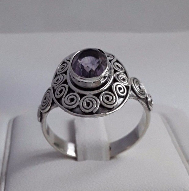 AGNES CREATIONS // JOLIE BAGUE FEMME EN ARGENT 925 ORNEE AMETHYSTE - TAILLE 54